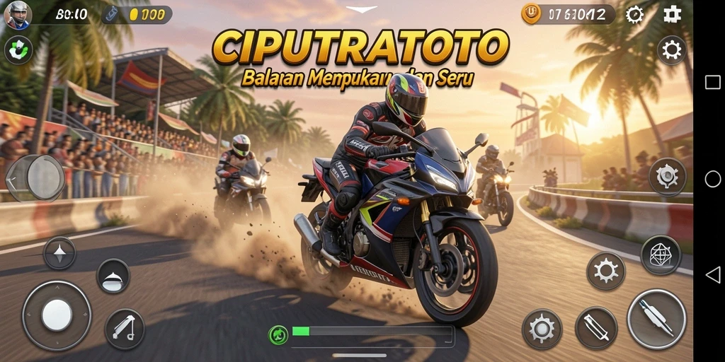 Screenshot utama CIPUTRATOTO menunjukkan balapan motor yang mendebarkan dan penuh aksi.