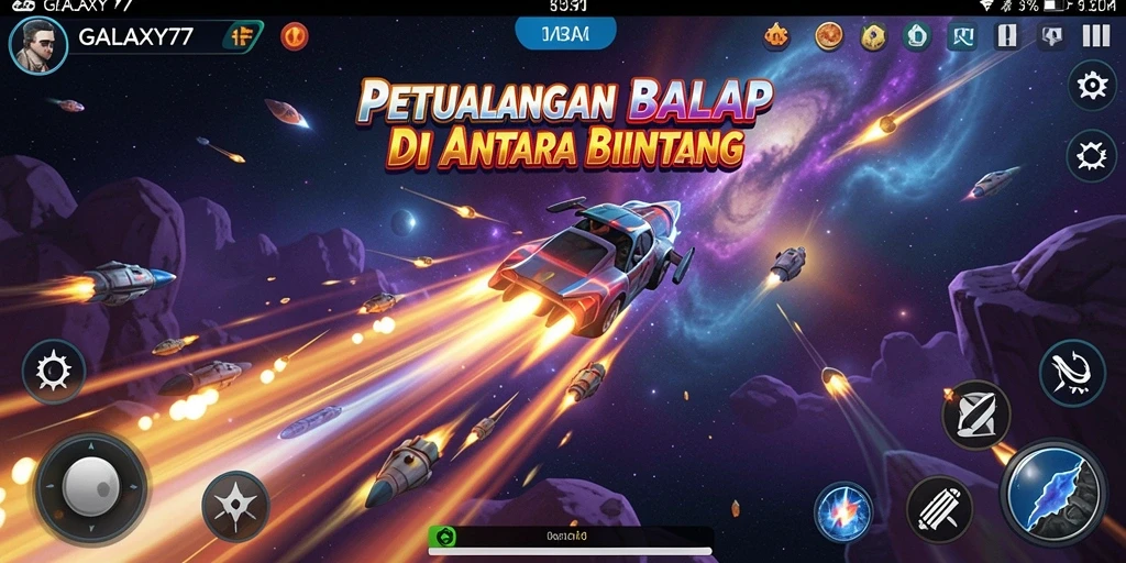 Tampilan gameplay balap luar angkasa yang menegangkan dan menarik.