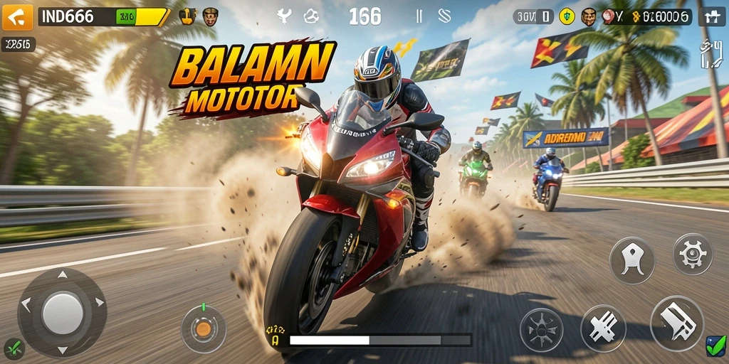 Tampilan gameplay mendebarkan dalam balapan motor.
