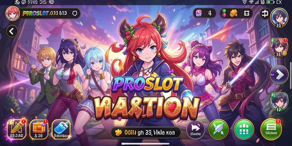 Tampilan gameplay PROSLOT dengan karakter anime yang menarik.