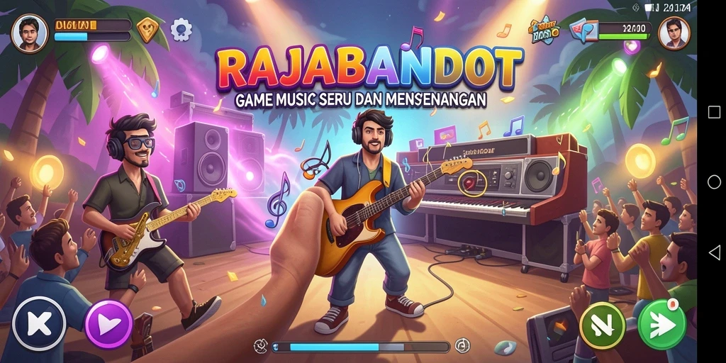 Screenshot dari gameplay RAJABANDOT yang menunjukkan pengalaman bermain musik.